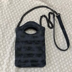 Think Royln Chain Distressed Navy Vegan Faux Leather Convertible Mini Crossbody